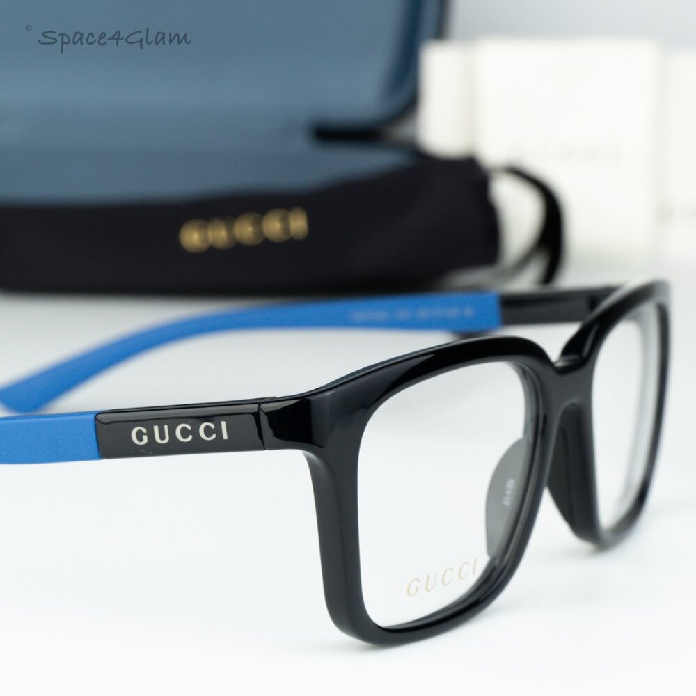 BRAND NEW Gucci GG1738O 004 Black Blue Demo Unisex Square Eyeglasses GG 1738O